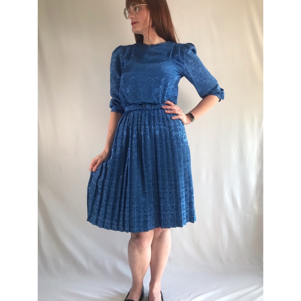 Vintage Alexis Royal Blue Midi pleated Dress